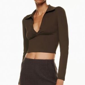 Aritzia (Babaton) BROWN Contour Polo Longsleeve SIZE SMALL